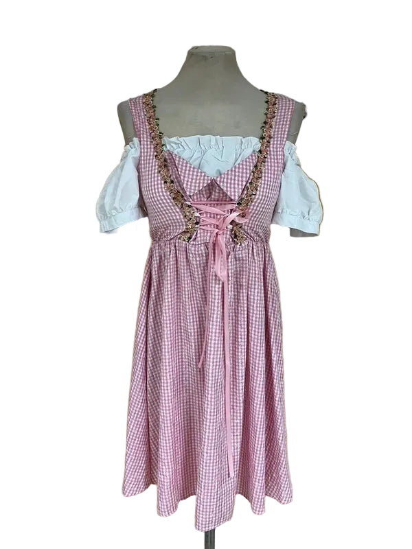Vestito Dirndl Tirolese Da Donna S Rosa Bianco