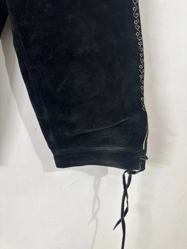 Pantalone Tirolese Vintage Da Uomo Xl Lederhosen nero pelle