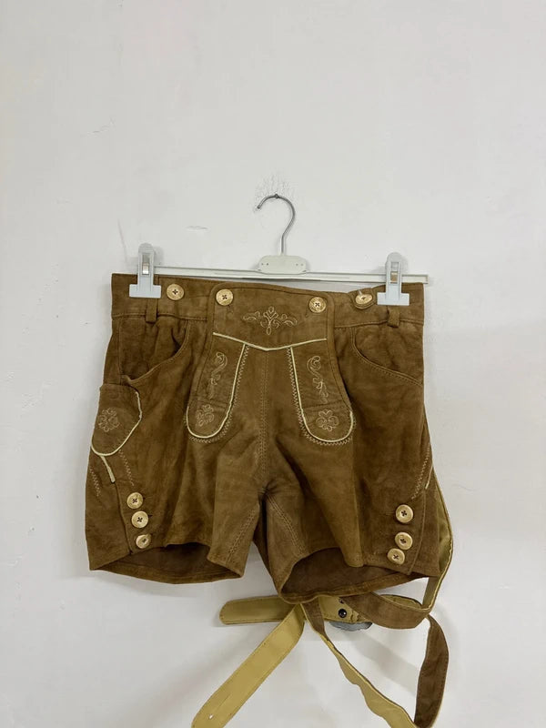 Pantaloncino Tirolese Lederhosen In Pelle Da Donna S / It 42 / Eu 36