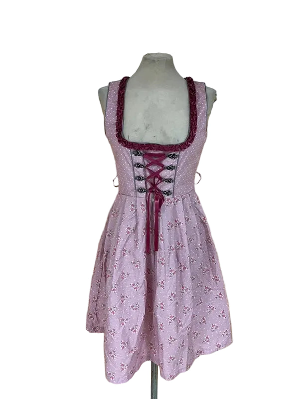 Vestito Tirolese Dirndl M Lilla Rosa Pois