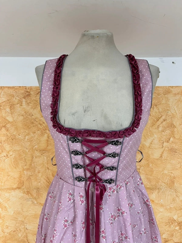 Vestito Tirolese Dirndl M Lilla Rosa Pois