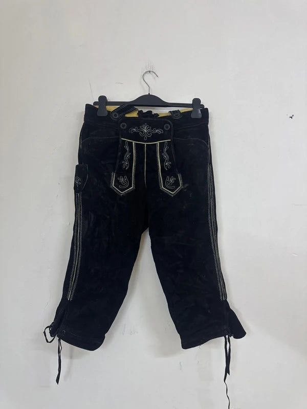 Pantalone Tirolese Lederhosen Neri Da Uomo M Beckett