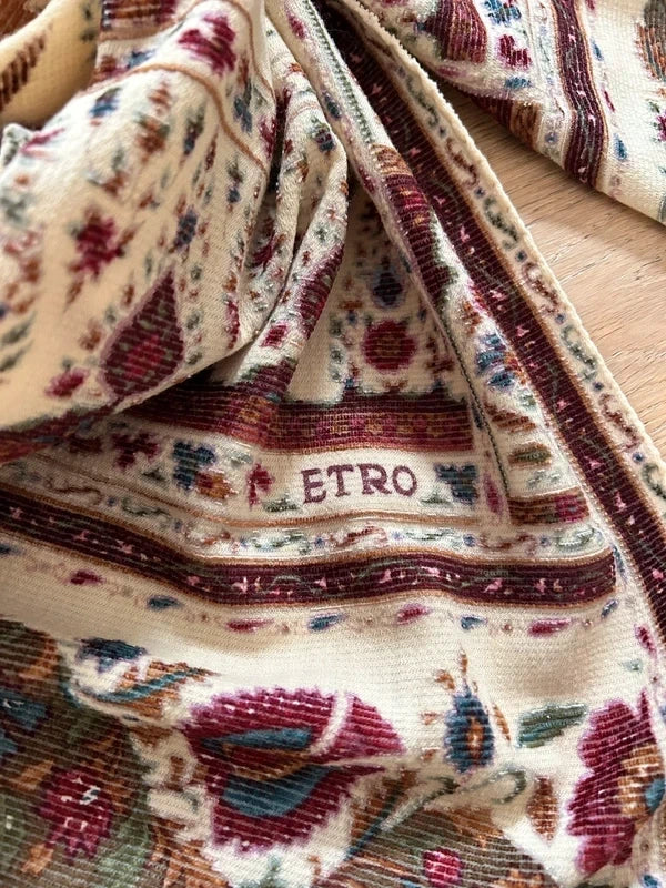 Sciarpa Etro In Lana Leggera – Stampa Floreale Orientale E Bordo Decorativo