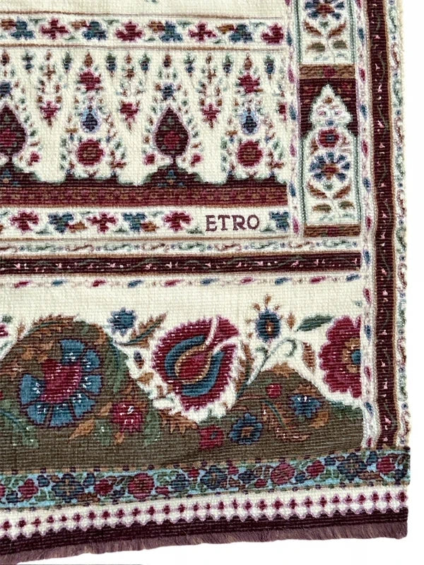 Sciarpa Etro In Lana Leggera – Stampa Floreale Orientale E Bordo Decorativo