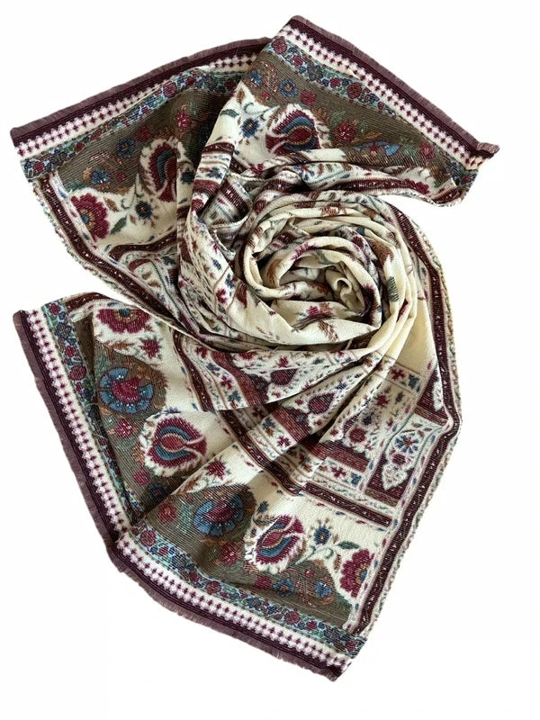 Sciarpa Etro In Lana Leggera – Stampa Floreale Orientale E Bordo Decorativo