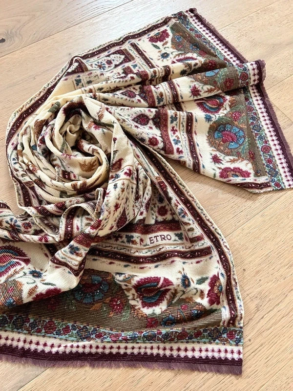 Sciarpa Etro In Lana Leggera – Stampa Floreale Orientale E Bordo Decorativo