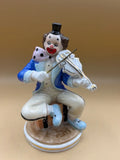 Statuetta In Porcellana Pagliaccio / Clown Con Violino Vintage
