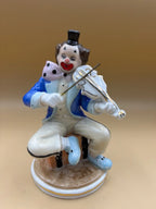 Statuetta In Porcellana Pagliaccio / Clown Con Violino Vintage