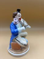 Statuetta In Porcellana Pagliaccio / Clown Con Violino Vintage