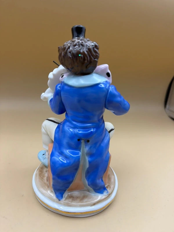 Statuetta In Porcellana Pagliaccio / Clown Con Violino Vintage