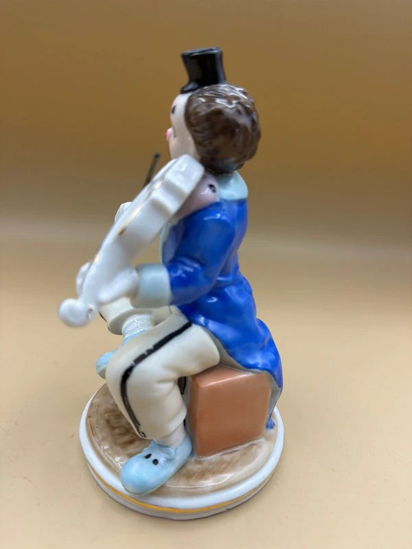Statuetta In Porcellana Pagliaccio / Clown Con Violino Vintage