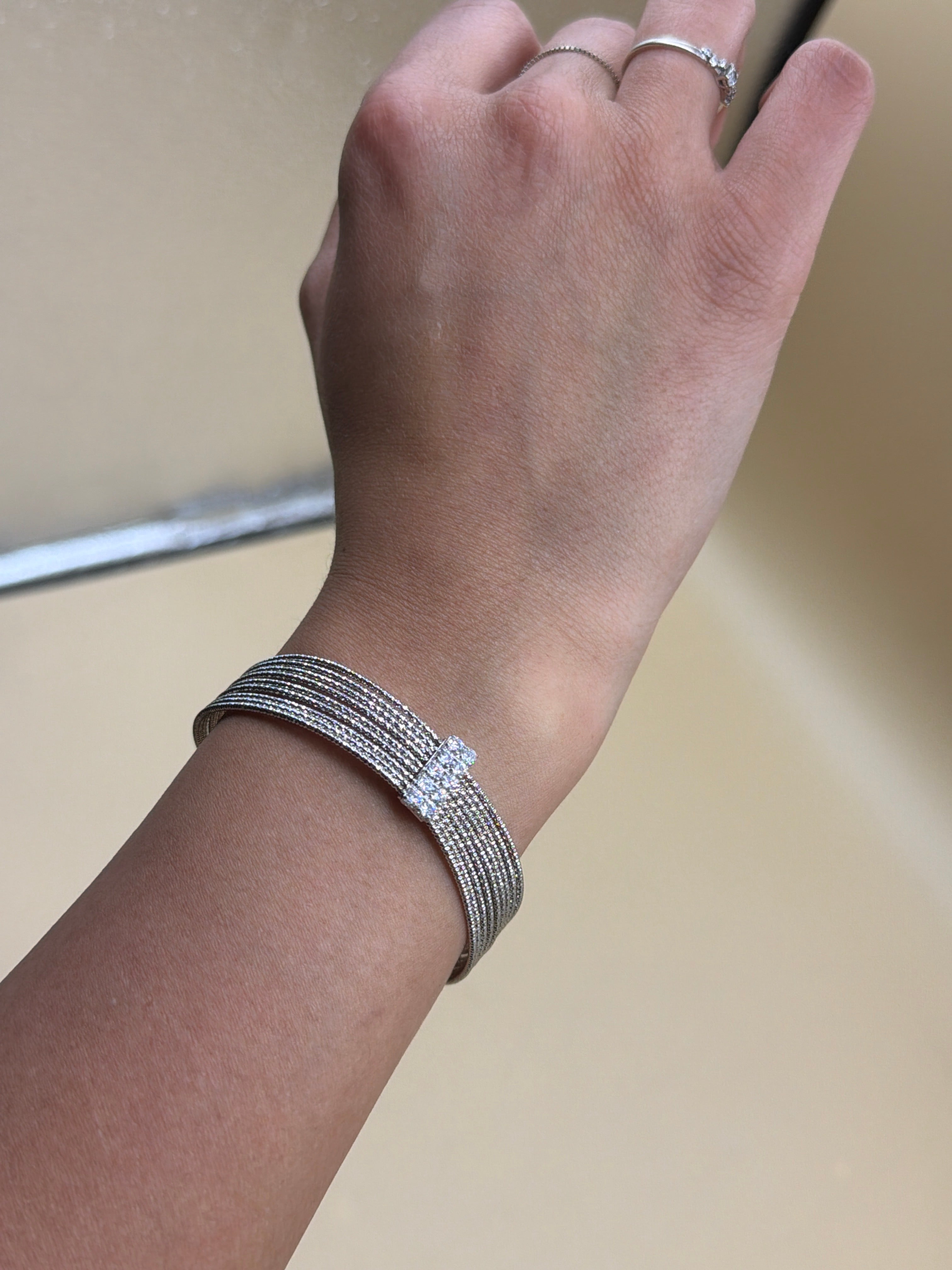 Bracciale Rigido Strass Regolabile Argento