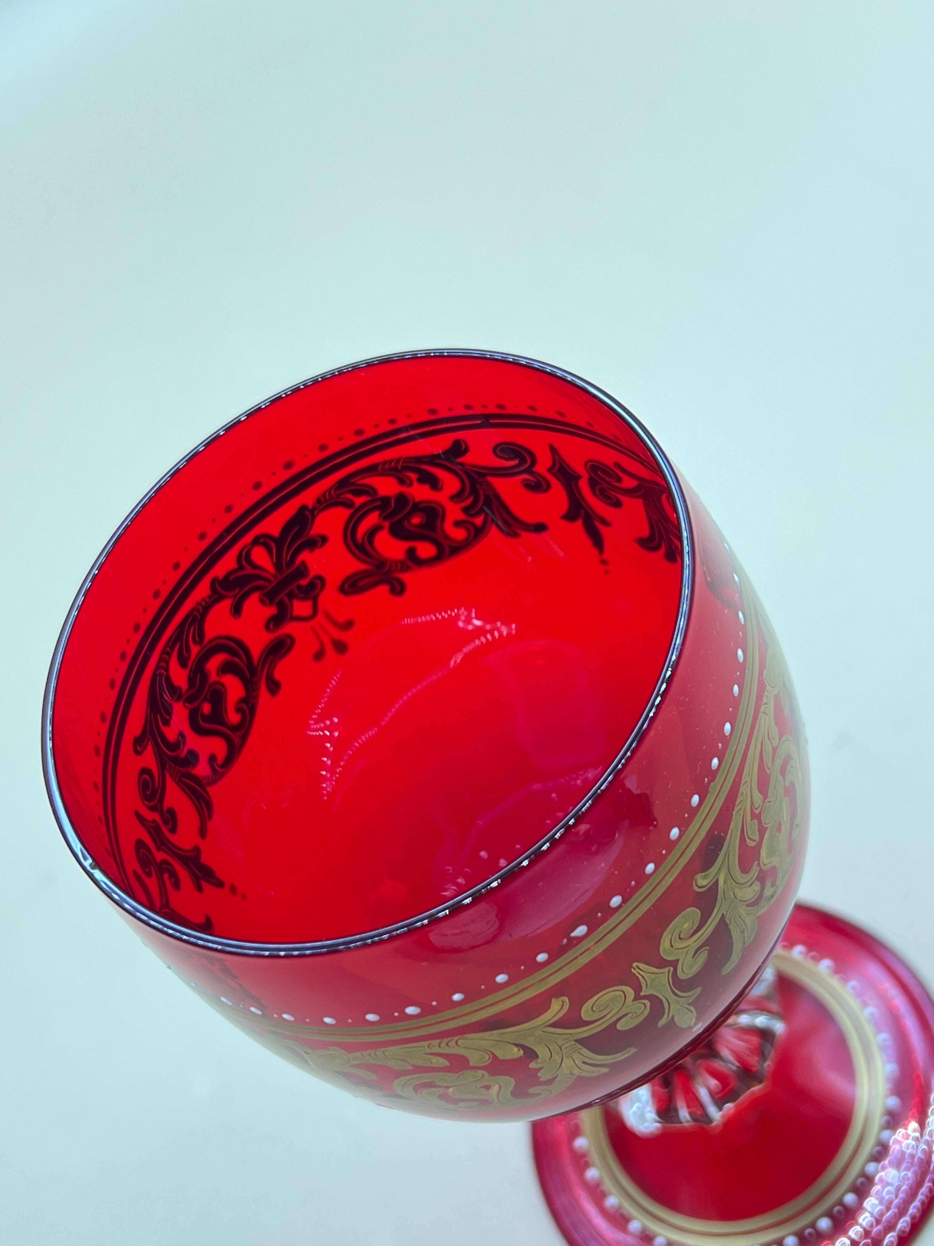 Bicchiere Vintage Rosso Serigrafato Oro