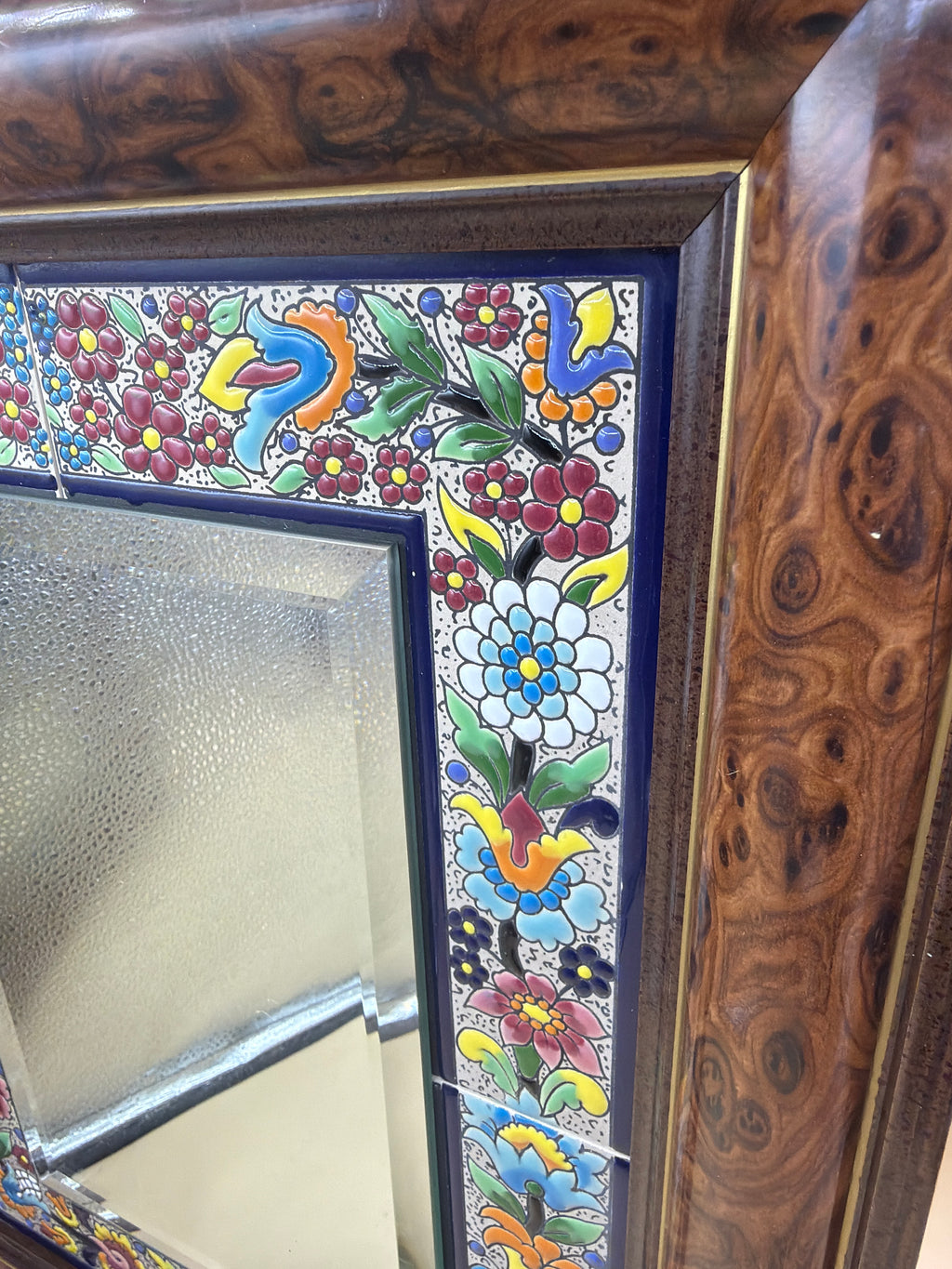 Specchio Cornice Radica Inserti In Maiolica