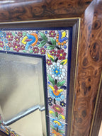 Specchio Cornice Radica Inserti In Maiolica