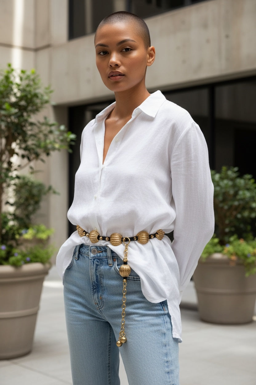 Cintura Nera Borchie Dorate Nuova Cm 111