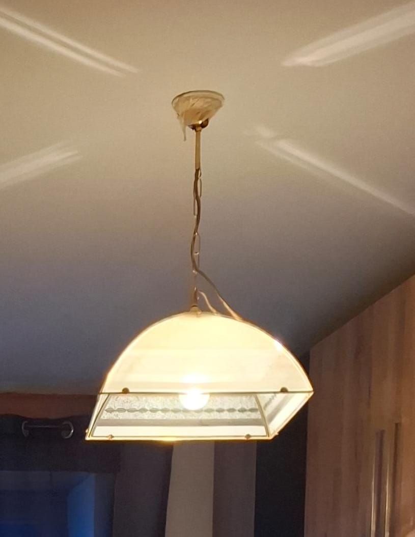 Lampadario Vintage Quadrato Vetro Ottone