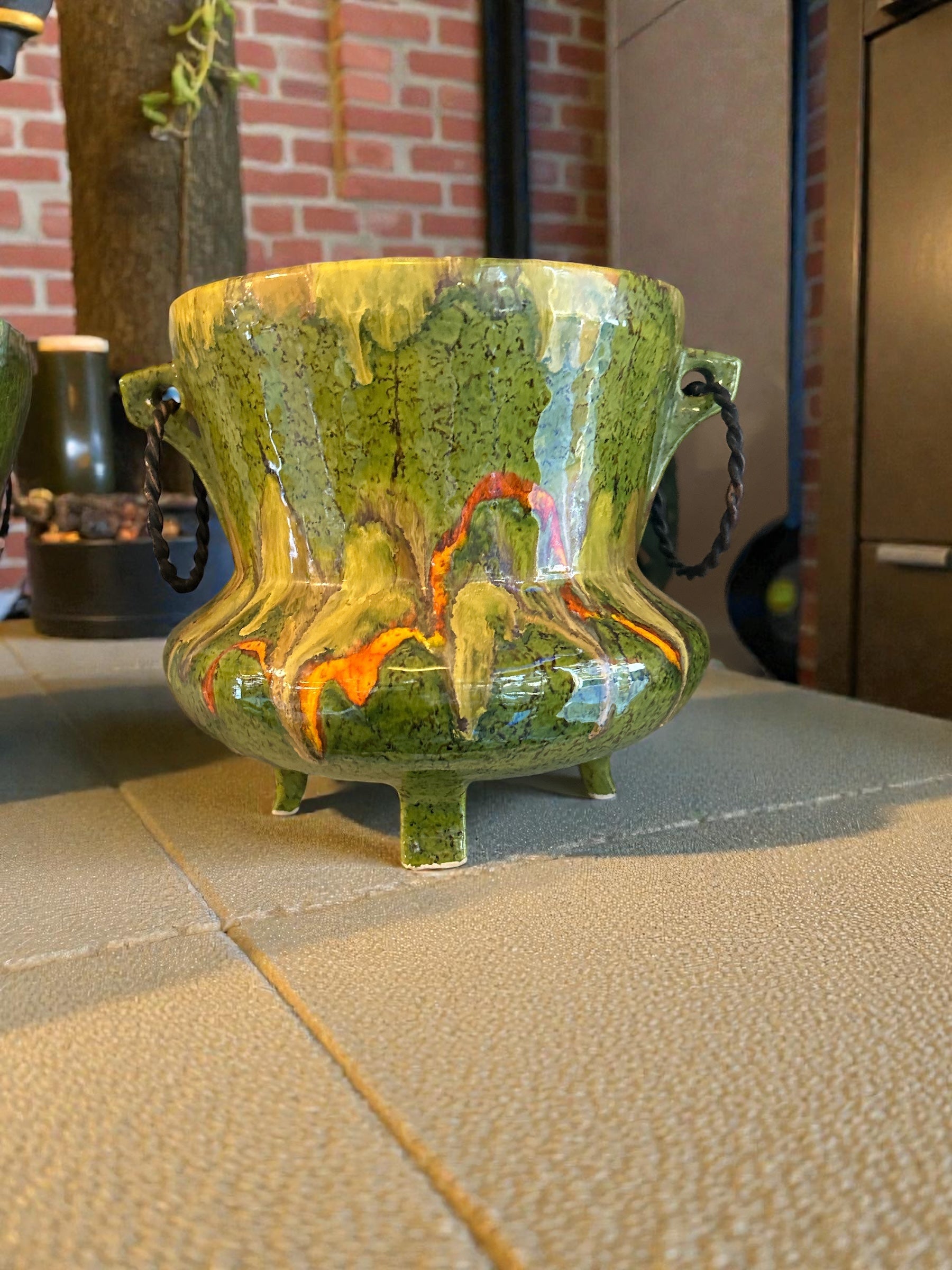 Vaso Verde ceramica con piedini