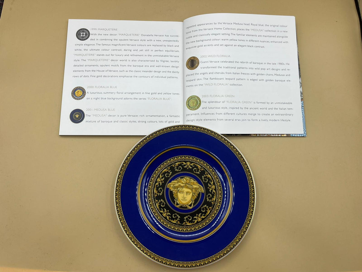 Rosenthal Versace Piatto "Medusa Blue" / "Mendelssohn" Porcellana con Scatola Originale e Set 20° Anniversario
