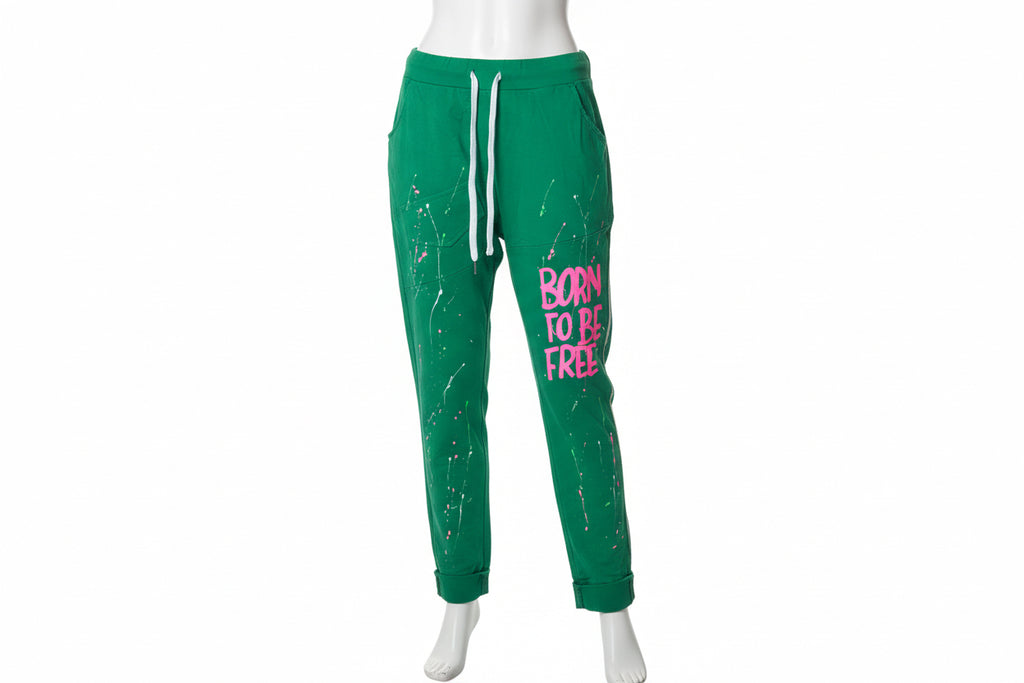 Pantaloni Tela Verdi Con Stampa Born To Be Free S Nuovi