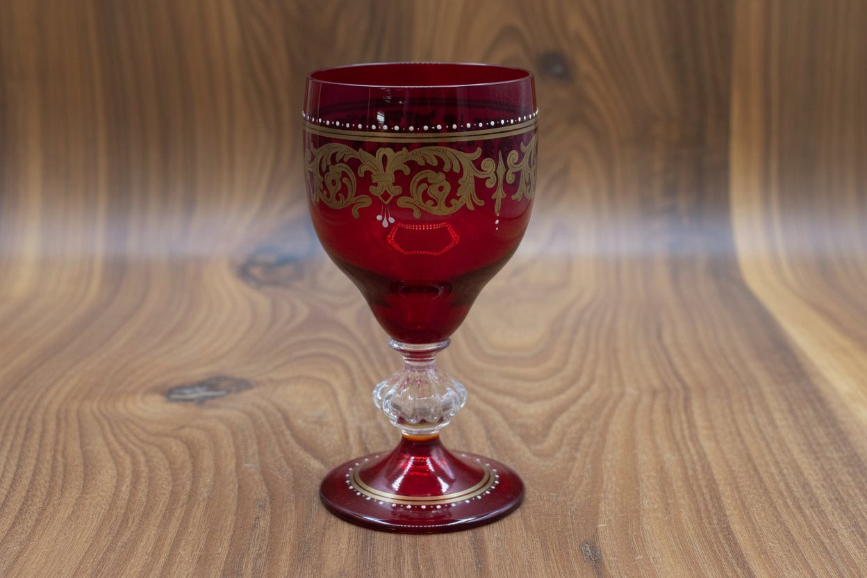 Bicchiere Vintage Rosso Serigrafato Oro