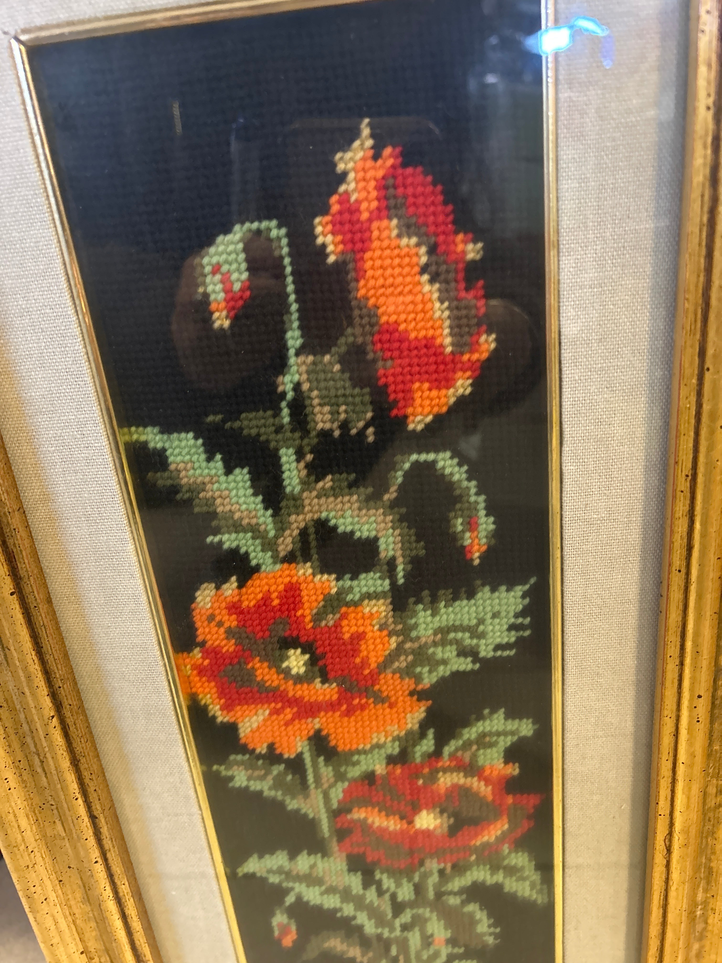 Quadro Ricamo Fiori Mezzopunto