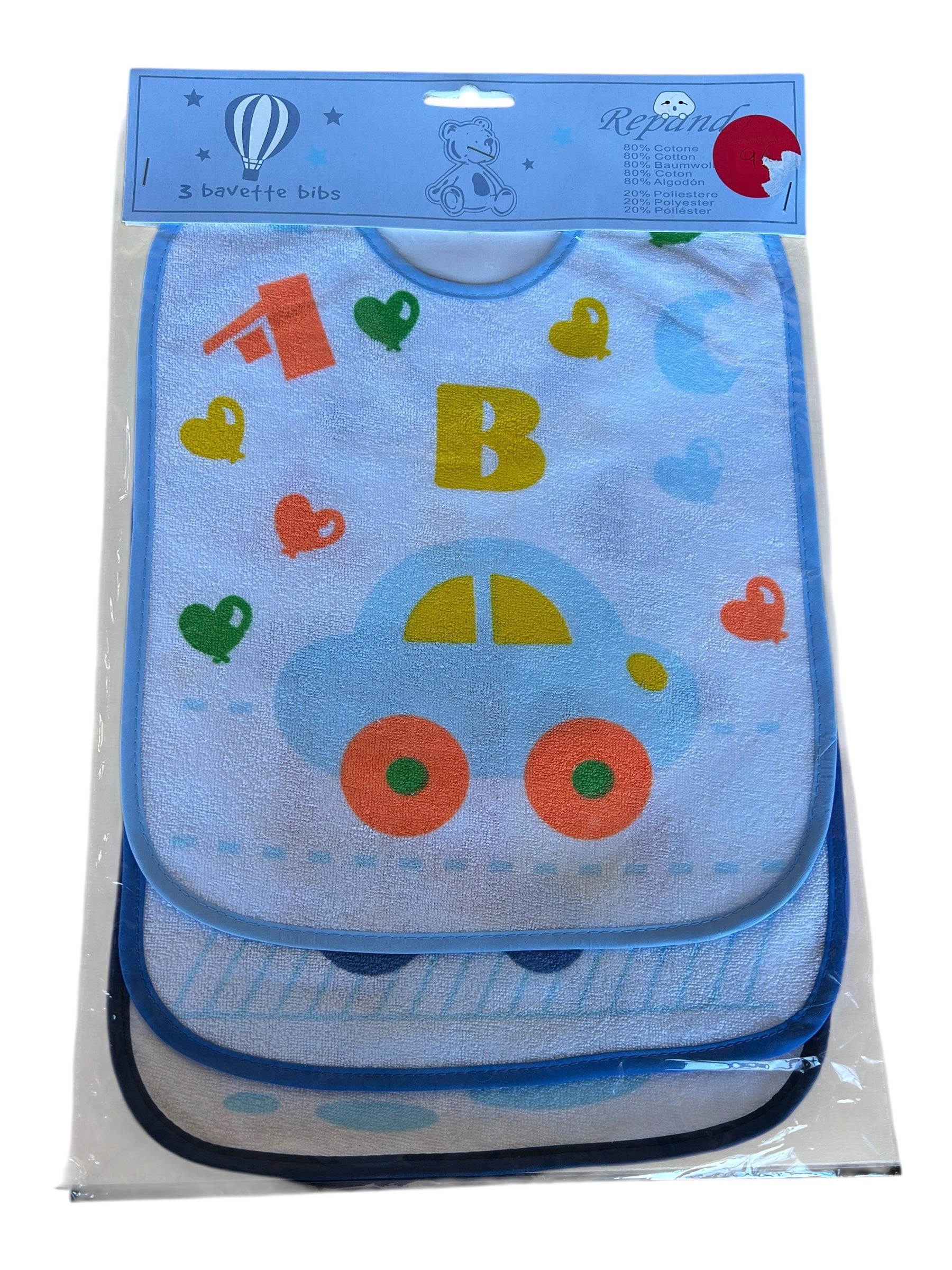 Set Tre Bavaglini Grandi Nuovi Azzurri bimbo