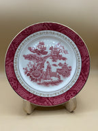 Piatto Piano Bordo Oro Vintage Nikko Japan Double Phoenix, Motivo Salice Rosso/rosa