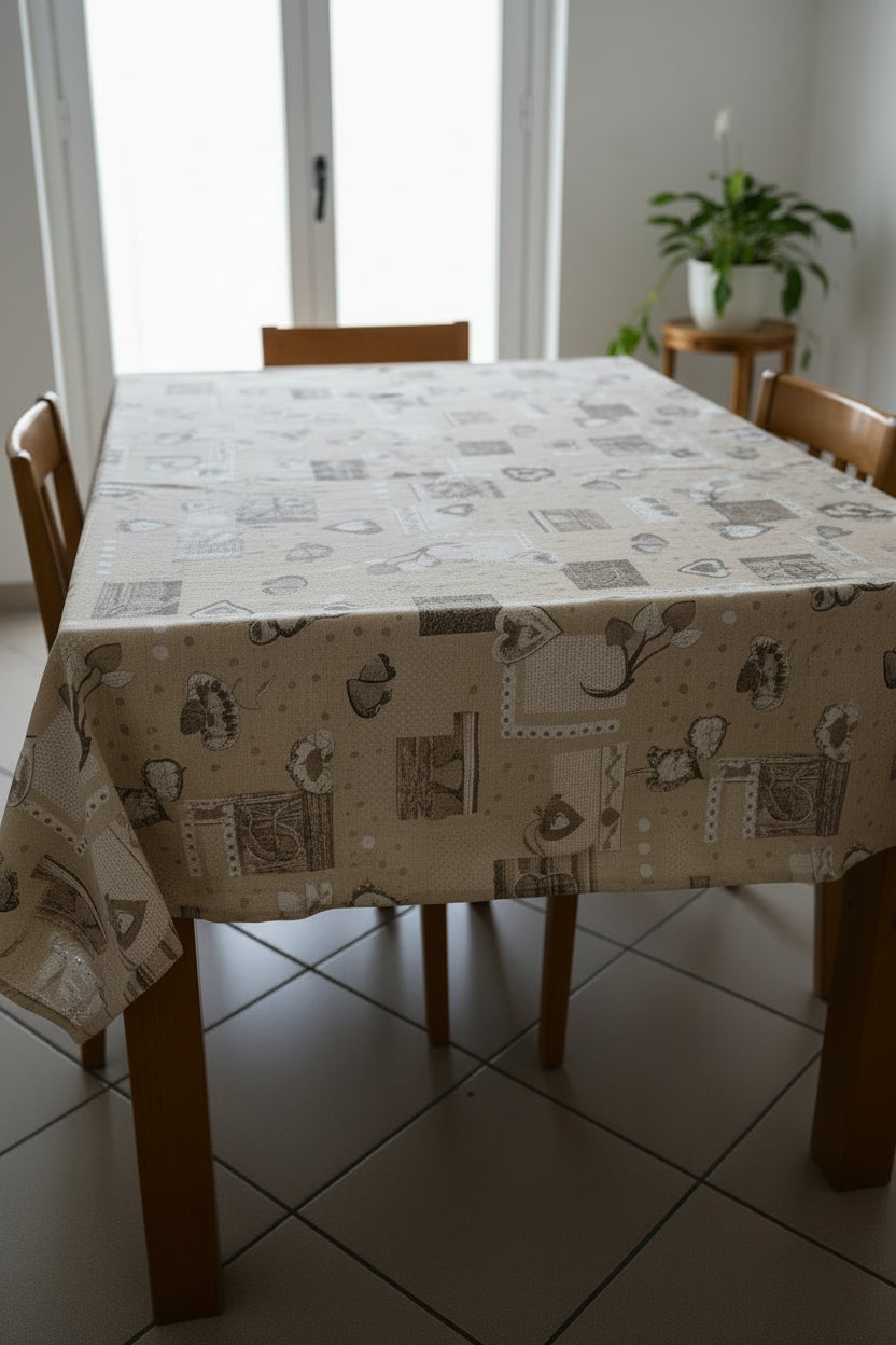 Tovaglia Coprimacchia Beige Cuori 130x130