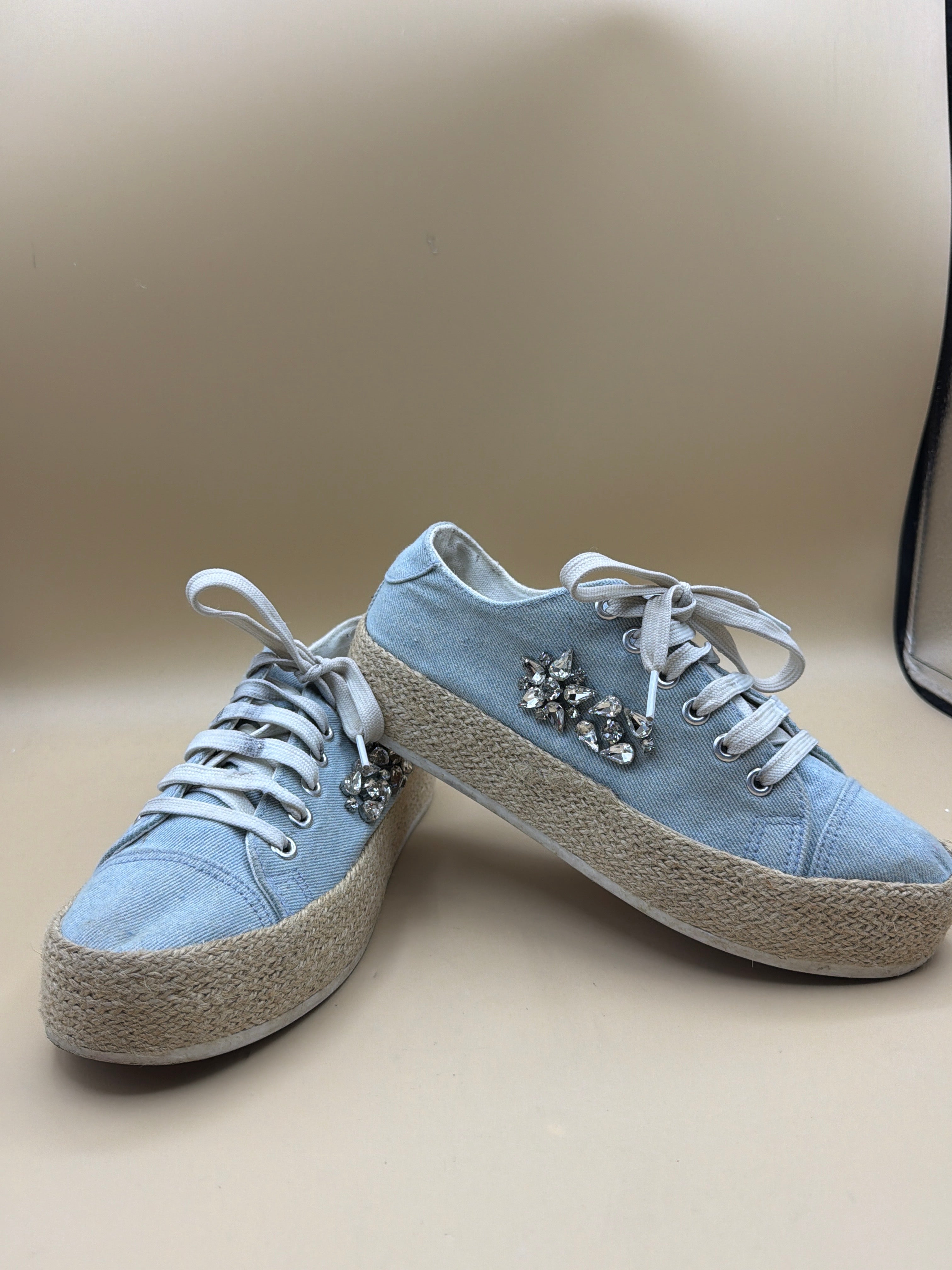 Scarpe 38 Tela Azzurre Paglia Lora Ferres