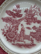 Piatto Piano Bordo Oro Vintage Nikko Japan Double Phoenix, Motivo Salice Rosso/rosa
