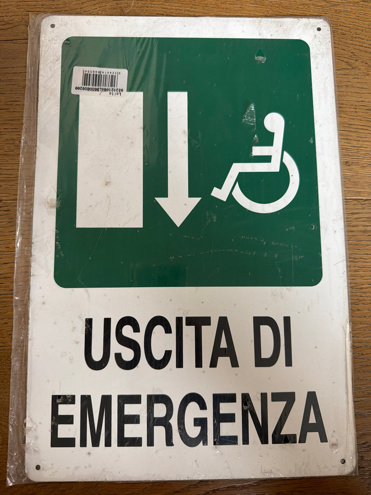 Cartello Segnaletico Uscita Di Emergenza Disabili Freccia In Basso Nuovo Cm 20x30 In Alluminio