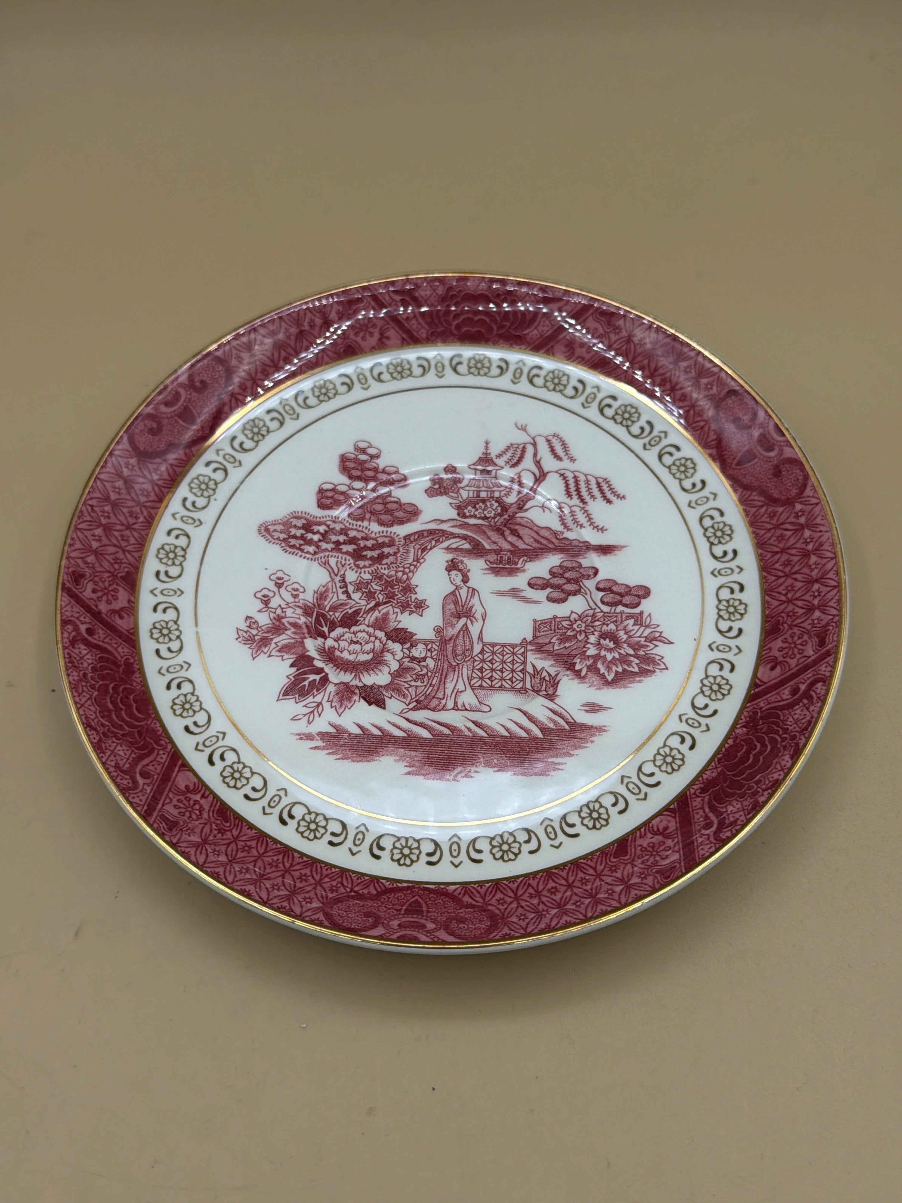 Piattino Bordo Oro Vintage Nikko Japan Double Phoenix, Motivo Salice Rosso/rosa