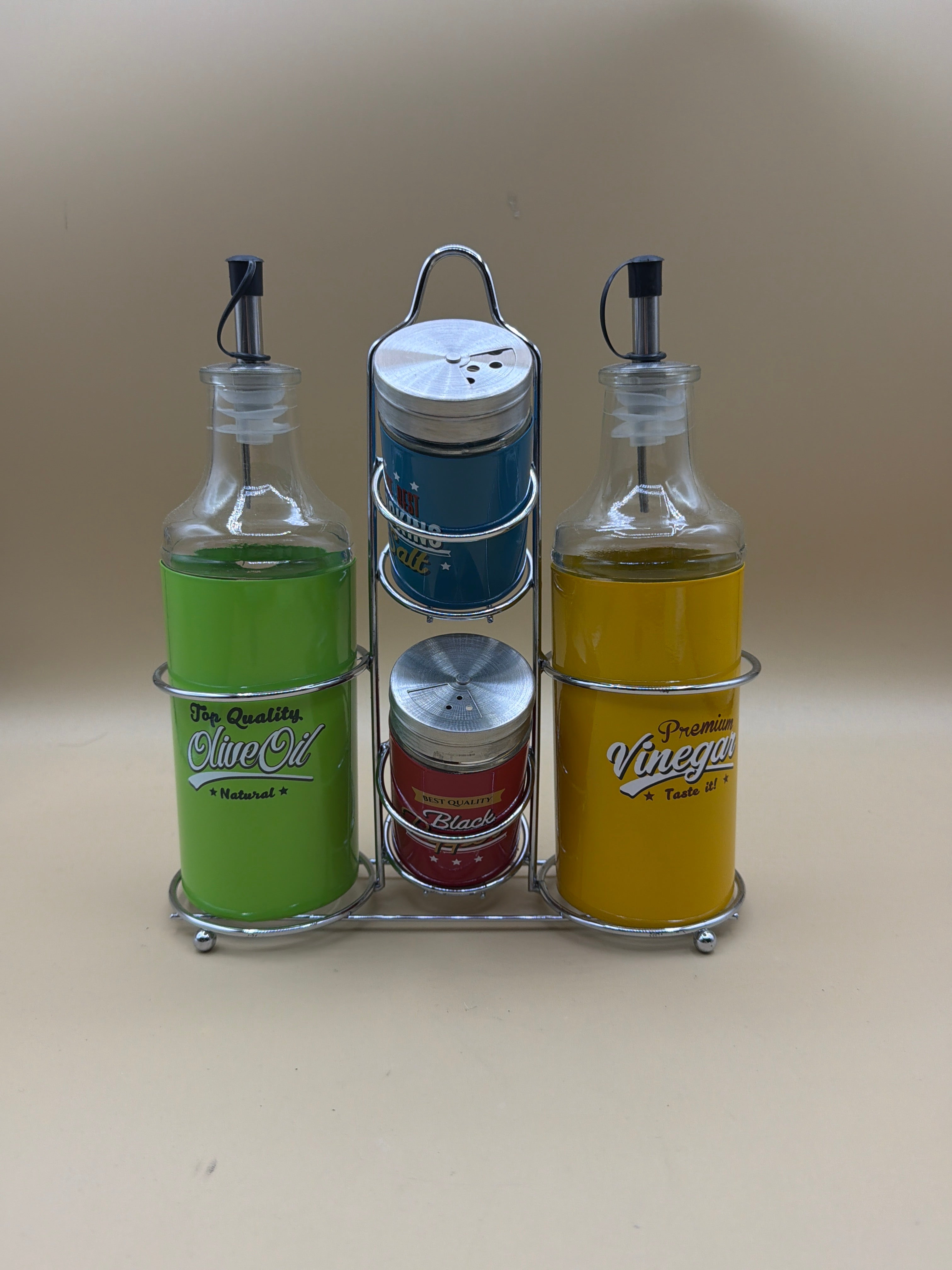 Set Con Supporto Olio Aceto Sale E Pepe