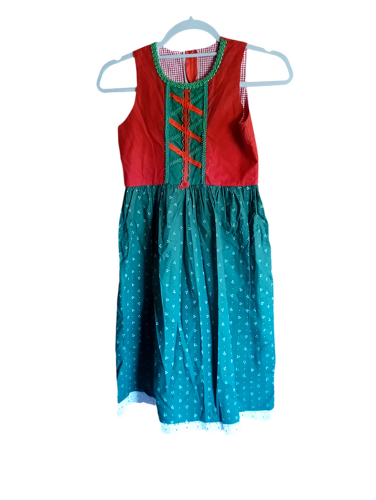 Vestito Tirolese Bimba 8-10 Anni Verde Rosso Vintage