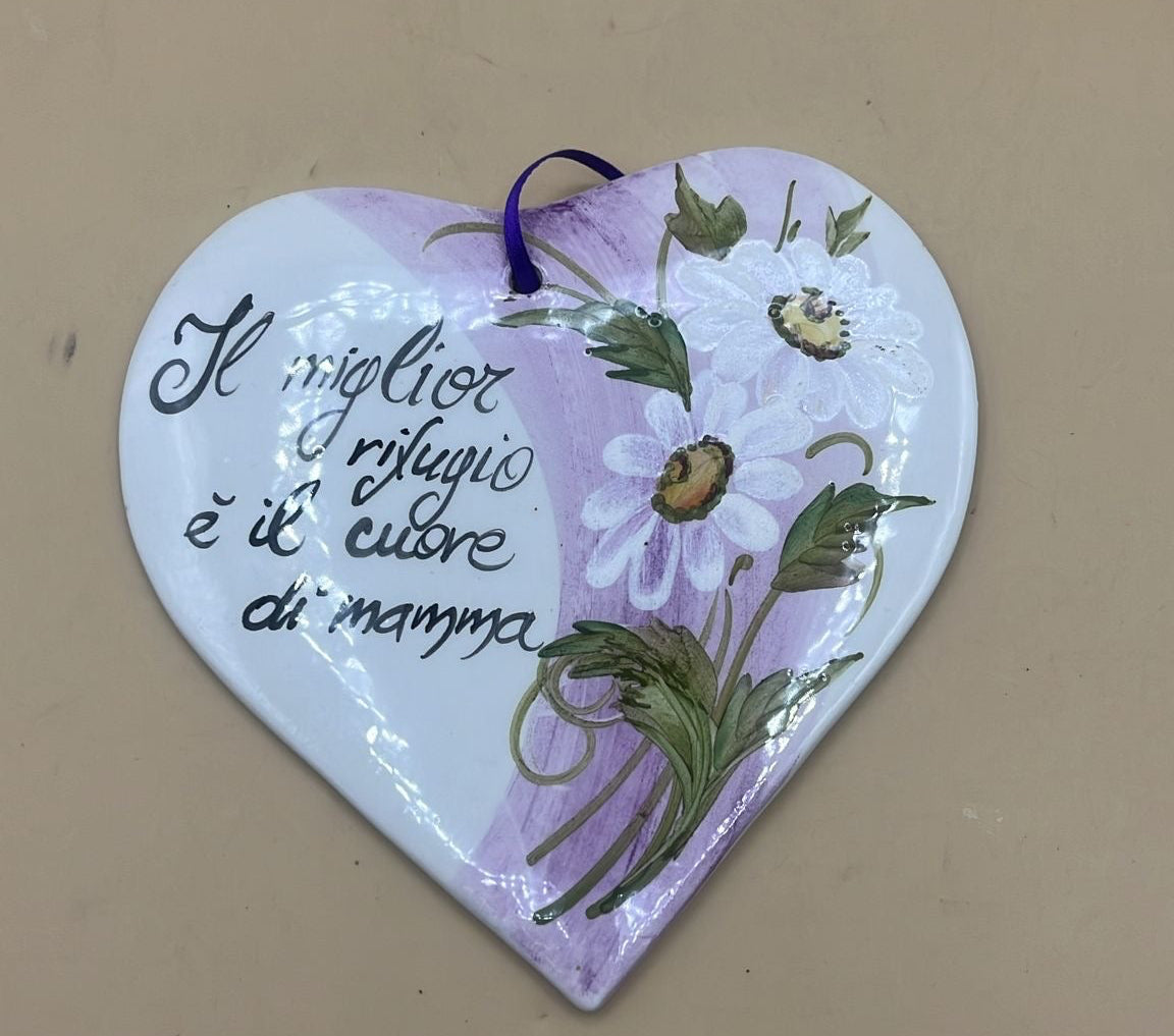 Cuore Ceramica Dipinto con Dedica alla Mamma