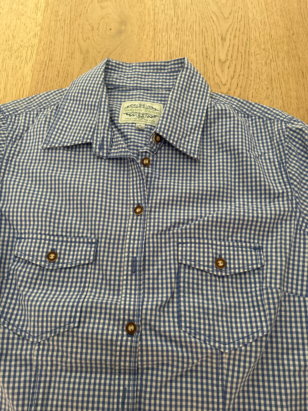 Camicia Donna Tirolese Manica Corta Bianca Azzurra Tg. L Nochstein Trachten