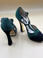 Scarpe Tacco Verdi Cinti In Vera Pelle 37