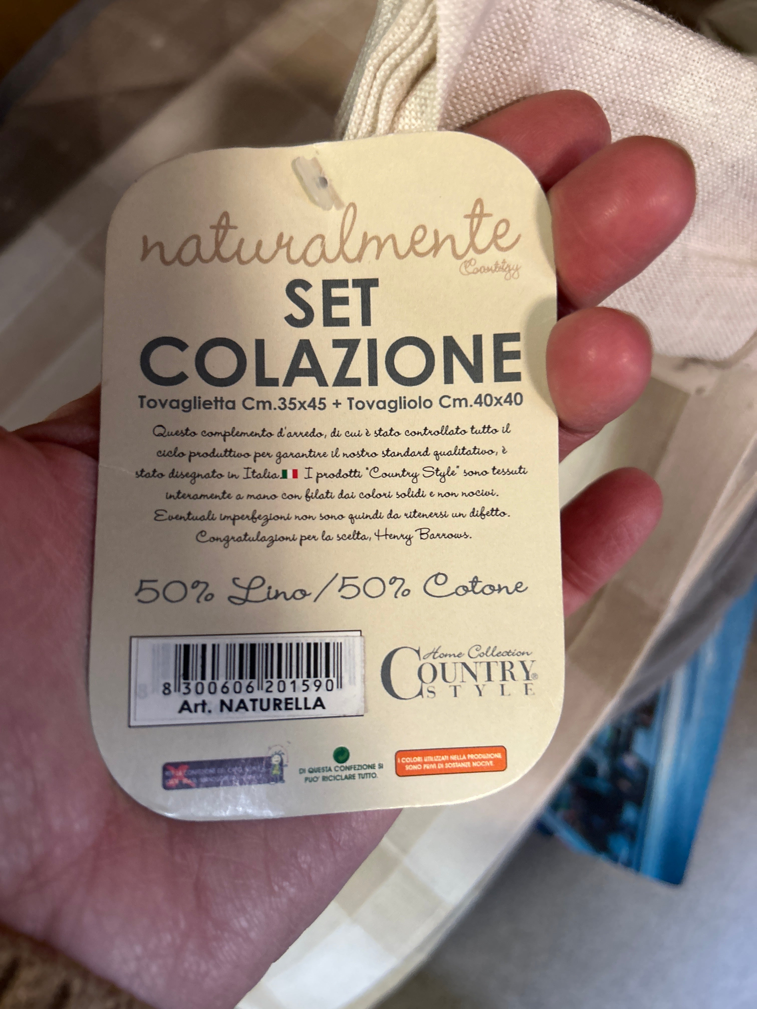 Set Colazione Con Tovagliolo Nuovo Lino e cotone