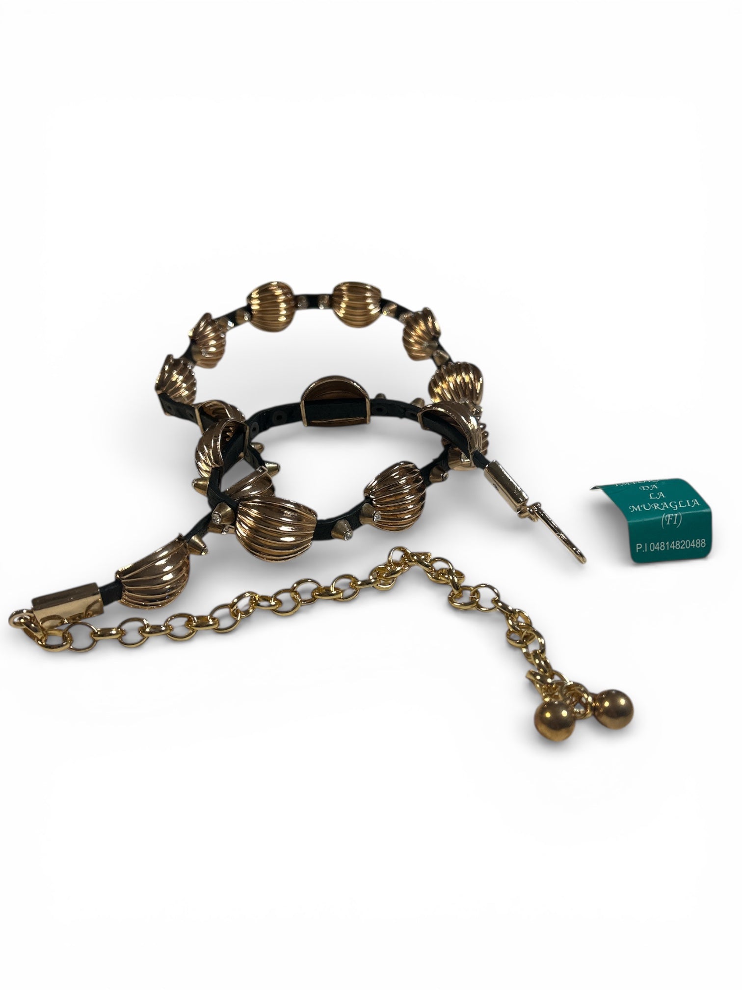 Cintura Nera Borchie Dorate Nuova Cm 111