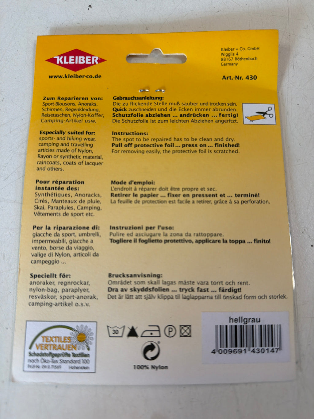Kit Di Riparazione Autoadesivo Kleiber, In Poliammide, Grigio Chiaro, Misure Assortite