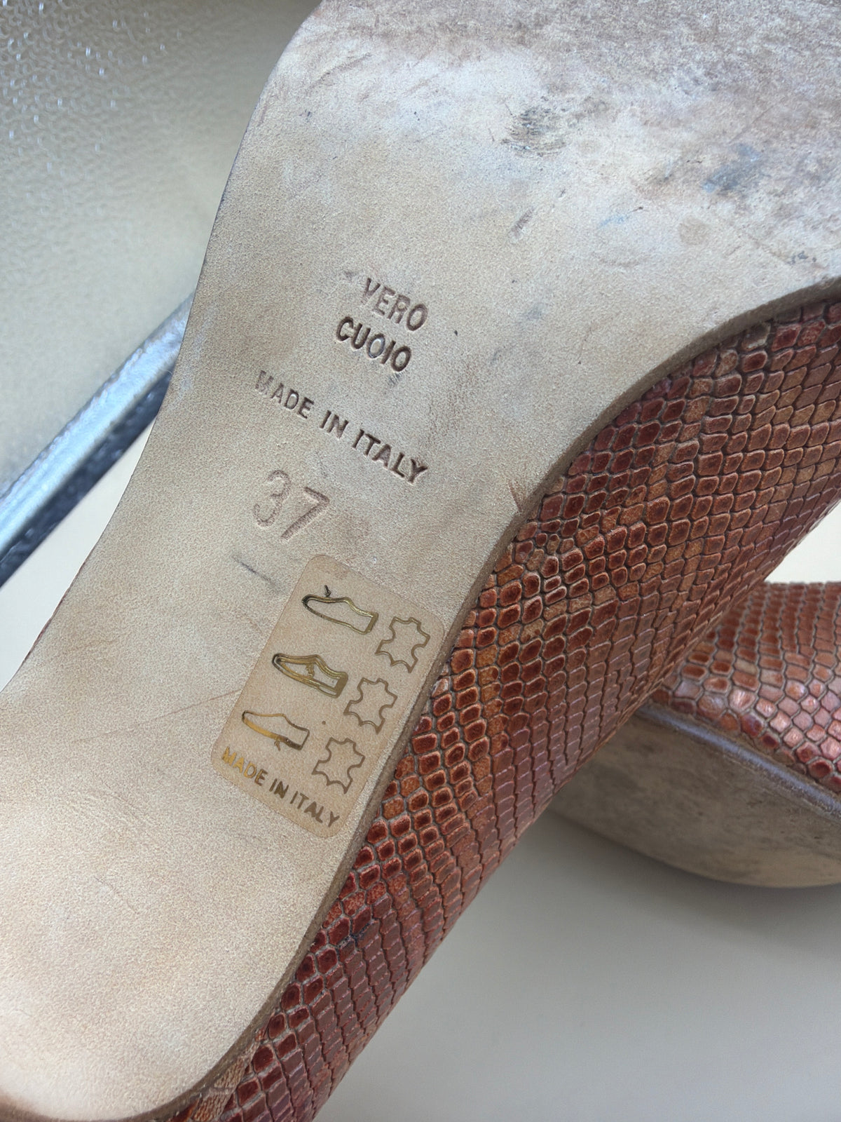 Scarpe Decollete 37 Tacco Finto Rettile pelle
