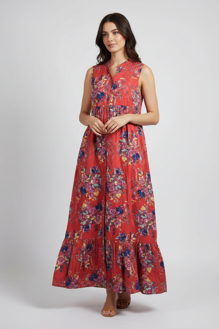 Vestito Rosso My Twinset Fiori M Lungo