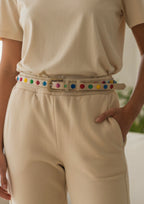 Cinturina Beige Borchie Colorate Nuova