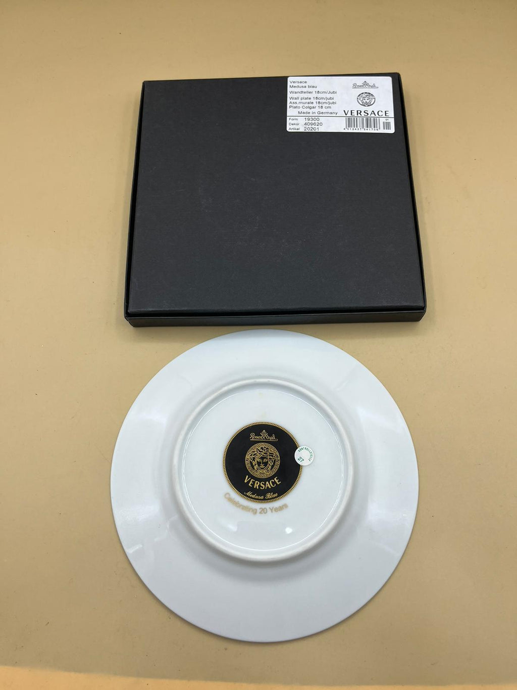 Rosenthal Versace Piatto "Medusa Blue" / "Mendelssohn" Porcellana con Scatola Originale e Set 20° Anniversario