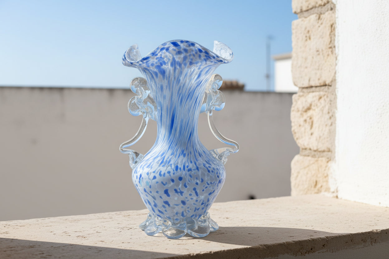 Vaso Murano Azzurro Bianco