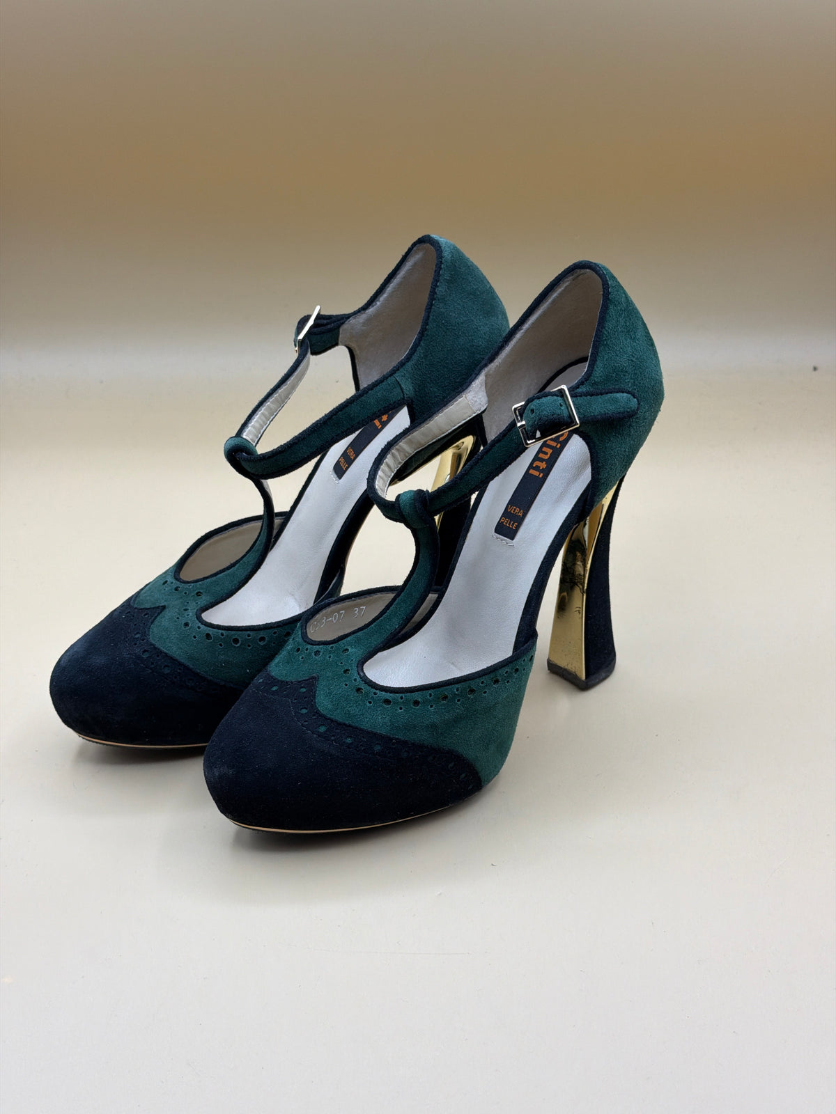 Scarpe Tacco Verdi Cinti In Vera Pelle 37
