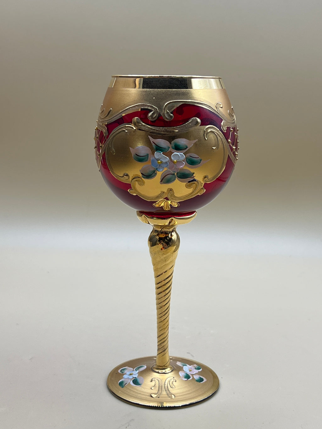 Bicchiere Vintage Rosso Con Smalto Dorato - Murano Tre Fuochi
