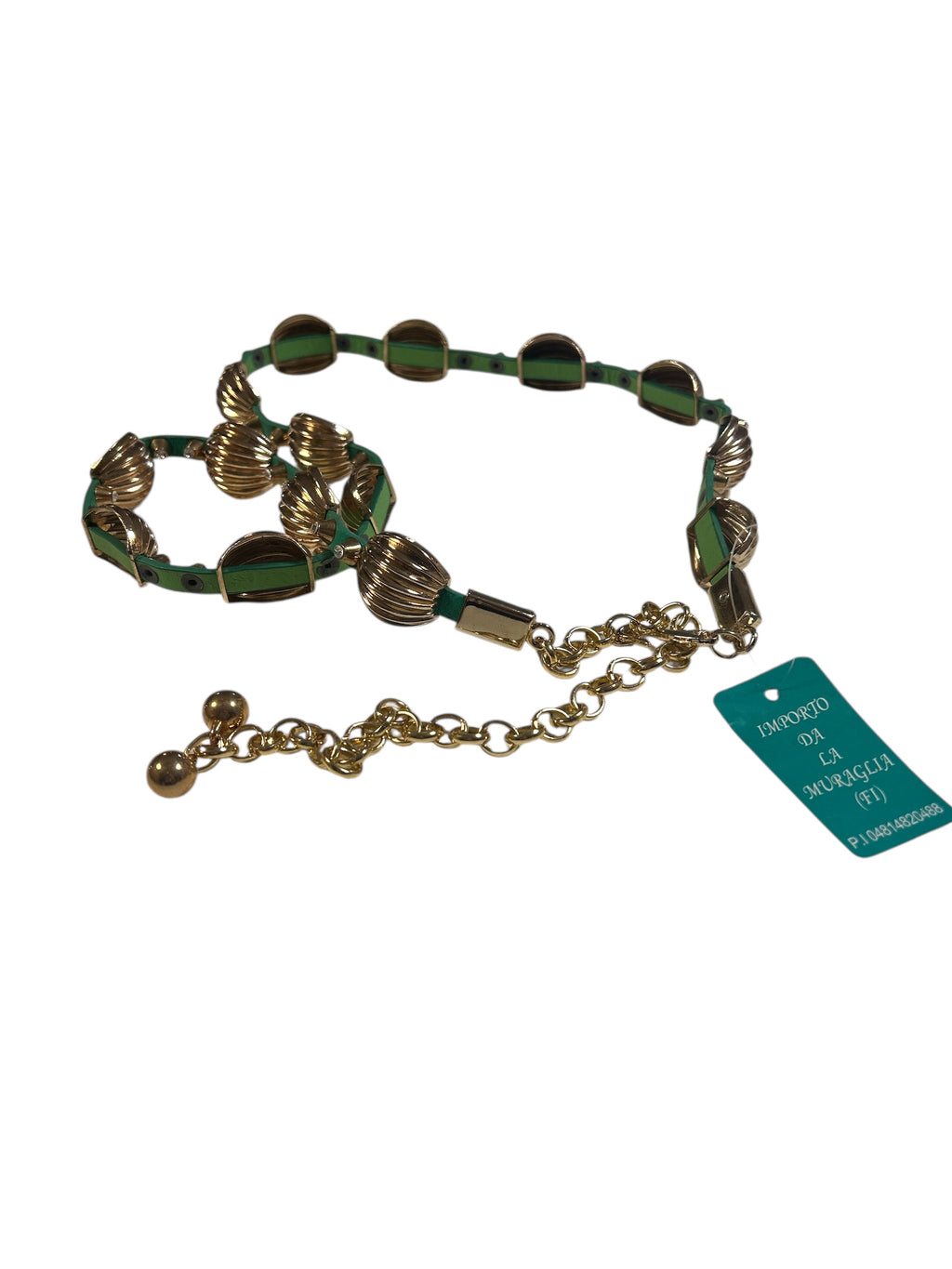 Cintura Verde Borchie Dorate Nuova Cm 111