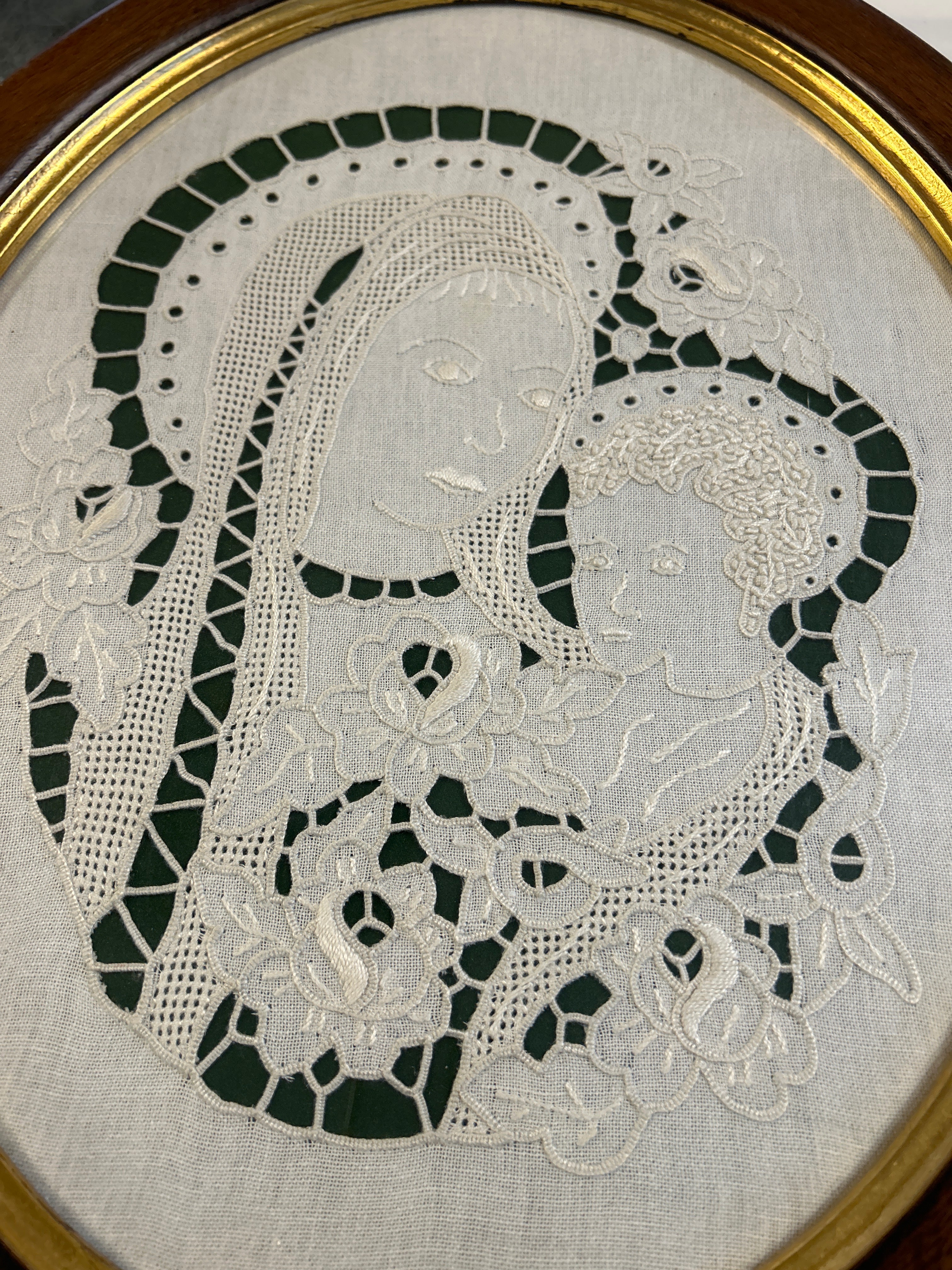 Quadro Con Tessuto Intagliato Madonna Con Bambino